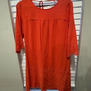Crown and Ivy Orange Women's eyelet dress EUC
